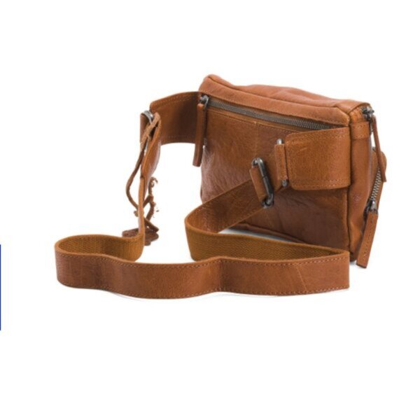 SPIKES & SPARROW Leather Belt Bag With Front Zip Pocket Camel Brown - Picture 12 of 16